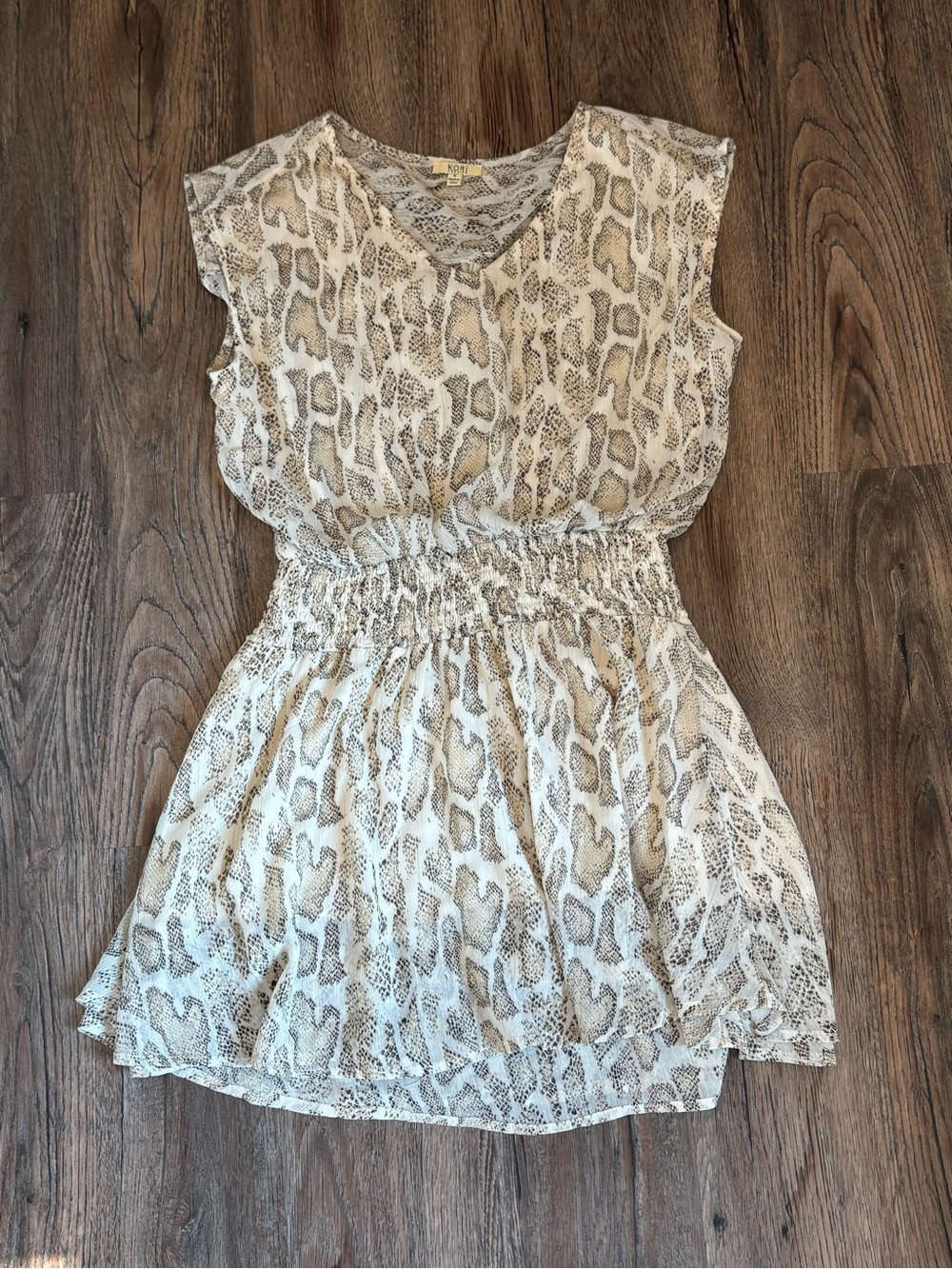 Kori Beige and Cream Animal Print Smocked Waist Tunic
